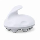 White handheld scalp massager with rounded bristles on the bottom, shown on a white background.