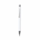 White ballpoint pen with silver clip and tip on a plain white background.