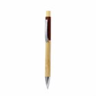 A bamboo pen with a silver clip and tip on a white background.