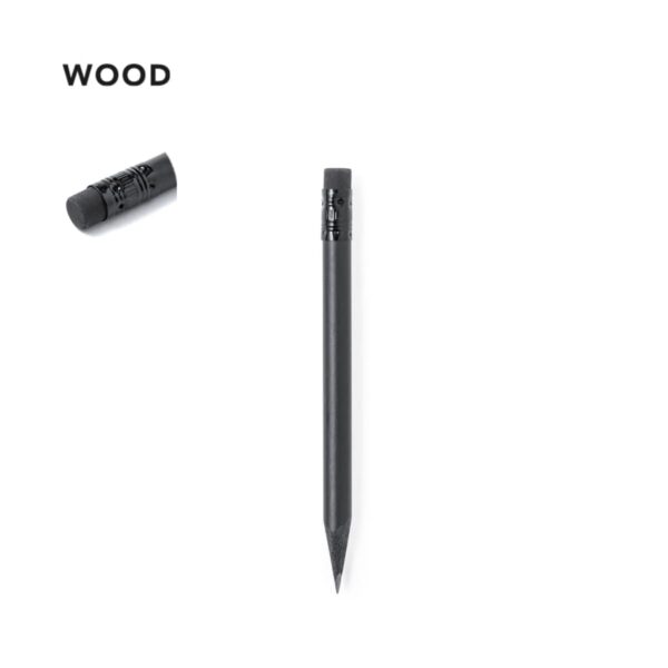 Black wooden pencil with a black eraser, shown on a white background.