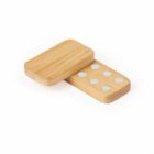 A wooden domino tile showing six white dots on one half.