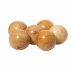 Six smooth, polished wooden balls arranged in a cluster on a white background.