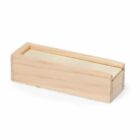 Rectangular light wooden box with a sliding lid, shown on a white background.