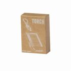 Brown box labeled TORCH with a drawing of a solar keychain torch on it.