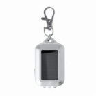 Small silver keychain with a rectangular solar panel and clasp at the top.