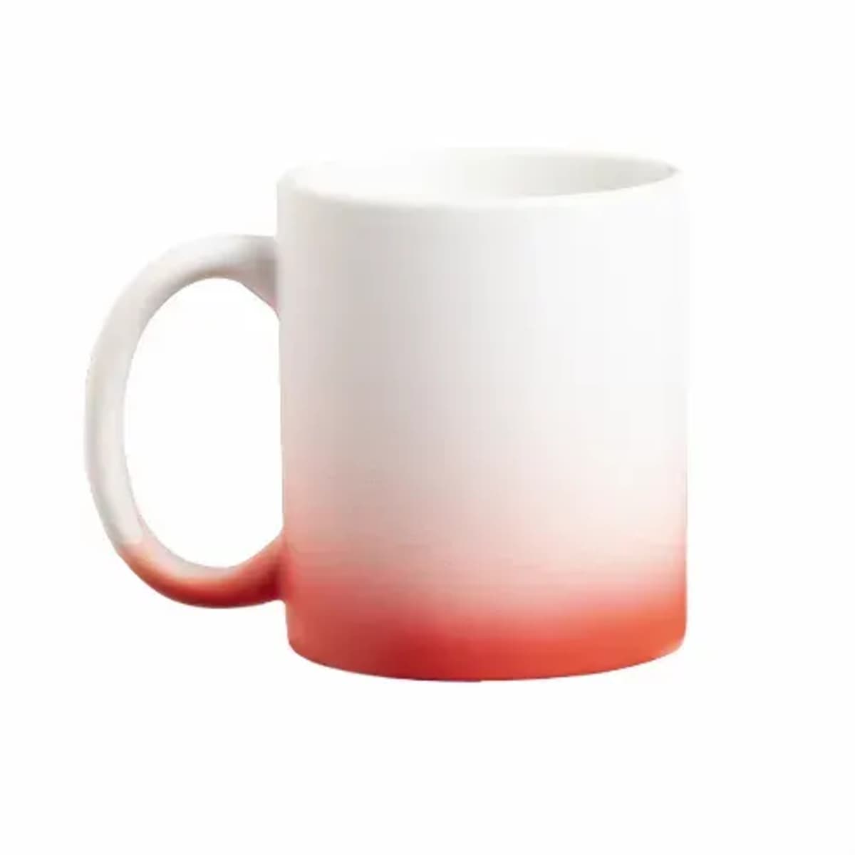 White ceramic mug with a red gradient at the bottom, on a plain white background.