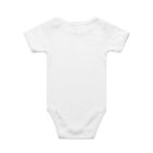 Plain white short-sleeve baby onesie laid flat on a white background, back side visible.
