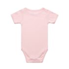 Light pink short-sleeve baby onesie displayed flat, shown from the back.
