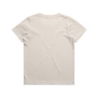 Back view of a plain, short-sleeve, beige T-shirt on a white background.