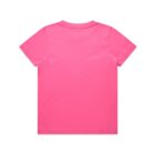 Bright pink short-sleeve t-shirt shown flat with the back side facing up.