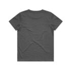 A plain, short-sleeve, dark gray t-shirt shown from the back.