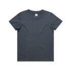 Plain dark gray short-sleeve t-shirt laid flat on a white background.