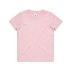 Plain light pink short-sleeve t-shirt laid flat on a white background.