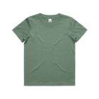 Plain short-sleeve green t-shirt laid flat on a white background.