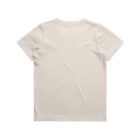 Back view of a plain, short-sleeved, light beige t-shirt on a white background.