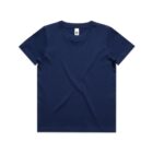 Plain navy blue short-sleeve t-shirt on a white background.