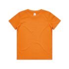 Plain orange short-sleeve t-shirt on a white background.