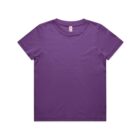 Plain purple short-sleeve t-shirt laid flat on a white background.