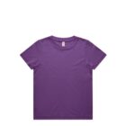 Plain purple short-sleeve t-shirt laid flat on a white background.