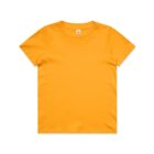 Plain, short-sleeve, bright yellow t-shirt on a white background.