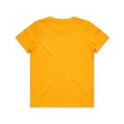 Plain yellow short-sleeve t-shirt laid flat, viewed from the back.