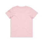 Back view of a plain light pink short-sleeve t-shirt on a white background.