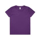 Plain purple short-sleeve t-shirt laid flat on a white background.