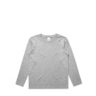 Plain gray long-sleeve t-shirt laid flat on a white background.