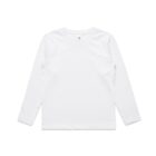Plain white long-sleeve t-shirt laid flat on a white background.