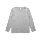 Plain light gray long-sleeve t-shirt laid flat on a white background.