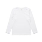 Plain white long-sleeve t-shirt laid flat on a white background.