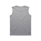 Gray sleeveless shirt laid flat, shown from the back against a white background.