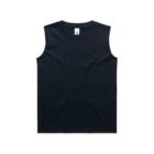 A plain black sleeveless tank top on a white background.