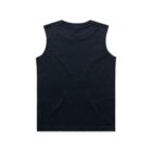 Black sleeveless tank top laid flat, shown from the back against a white background.