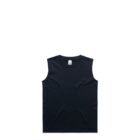 Black sleeveless tank top laid flat on a white background.