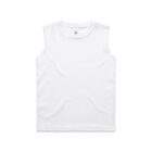Sleeveless plain white tank top on a white background.
