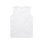 White sleeveless tank top laid flat, viewed from the back against a white background.