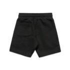 Black shorts with an elastic waistband and a single back pocket, viewed from the back.