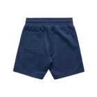 Navy blue shorts with an elastic waistband and a single back pocket, shown from the back.
