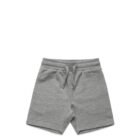 Gray cotton shorts with a drawstring waistband, laid flat on a white background.