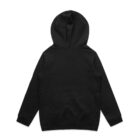 Black hoodie shown from the back, laid flat on a white background.