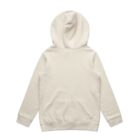Beige hooded sweatshirt laid flat, shown from the back on a white background.