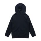 Black hooded sweatshirt laid flat, shown from the back on a white background.