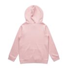 Light pink hooded sweatshirt laid flat, shown from the back against a white background.