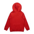 Red hooded sweatshirt shown from the back on a white background.