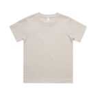 Plain light beige short-sleeve t-shirt laid flat on a white background.