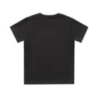 Plain black short-sleeve t-shirt displayed flat, showing the back side.
