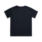 Plain black short-sleeve t-shirt laid flat, shown from the back.