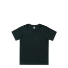 Plain black short-sleeve t-shirt laid flat on a white background.