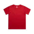 Plain red short-sleeve t-shirt laid flat on a white background.